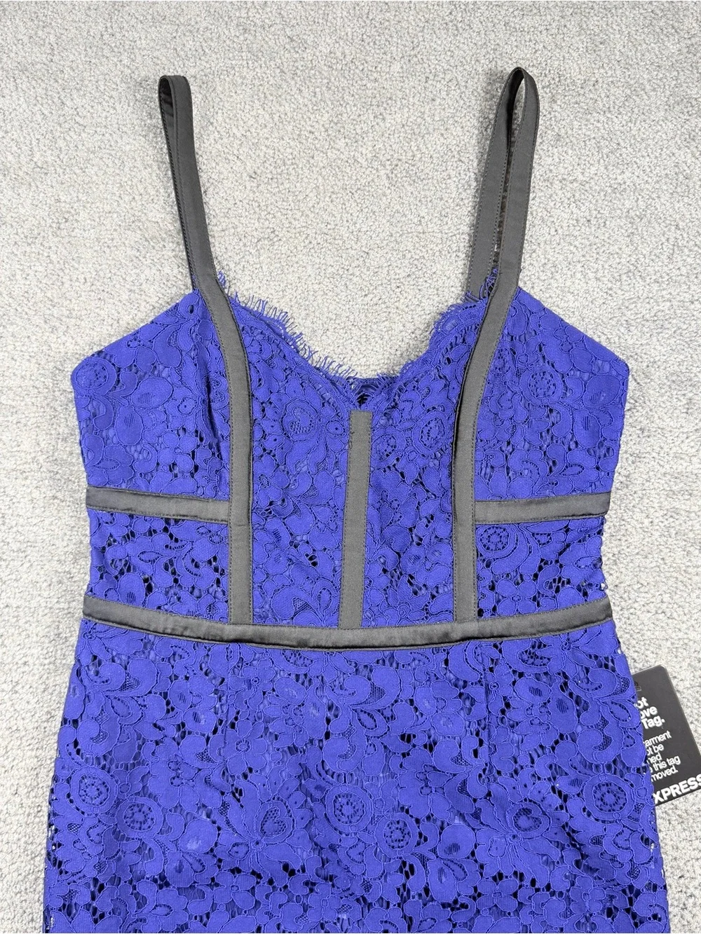 Express Dress Womens Sz 6 Small Blue Lace Black Trim Midi Bustier V Neck Evening - Picture 3 of 10